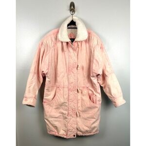 Vintage Andy Johns Pink‎ Acid Wash Denim Coat Small Utility Sherpa Lined Jacket